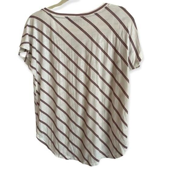 NWT LOFT Petite Small Diagonal Stripe Short Sleeve Blouse White Red Grey Top - Picture 2 of 8